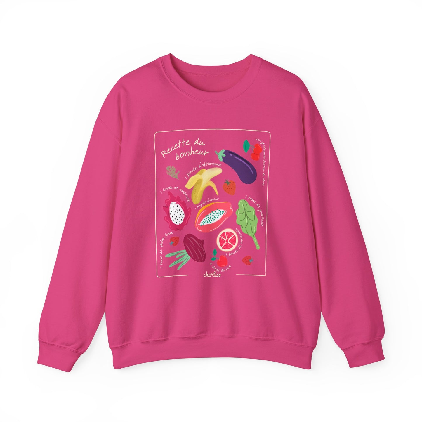 Sweatshirt crewneck à imprimer unisexe -RECETTE DU BONHEUR- pour adulte