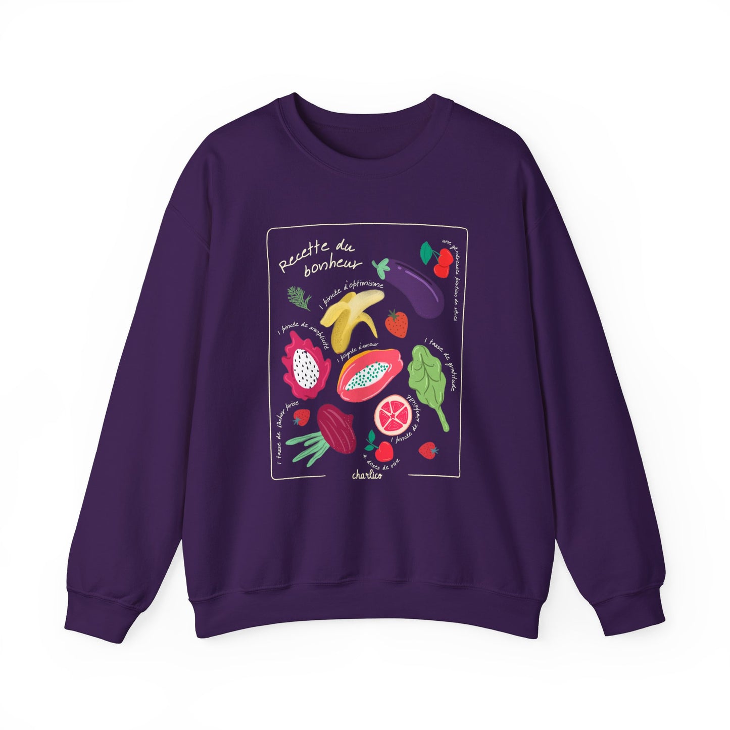 Sweatshirt crewneck à imprimer unisexe -RECETTE DU BONHEUR- pour adulte