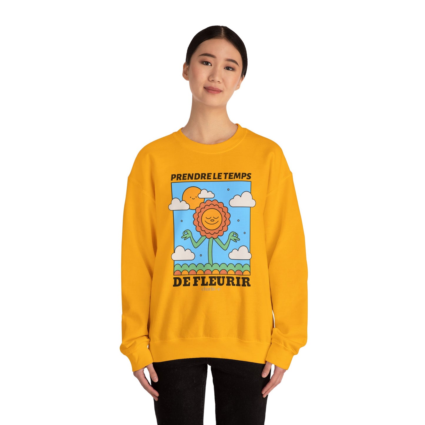 Sweatshirt crewneck à imprimer -PRENDRE LE TEMPS DE FLEURIR- pour adulte