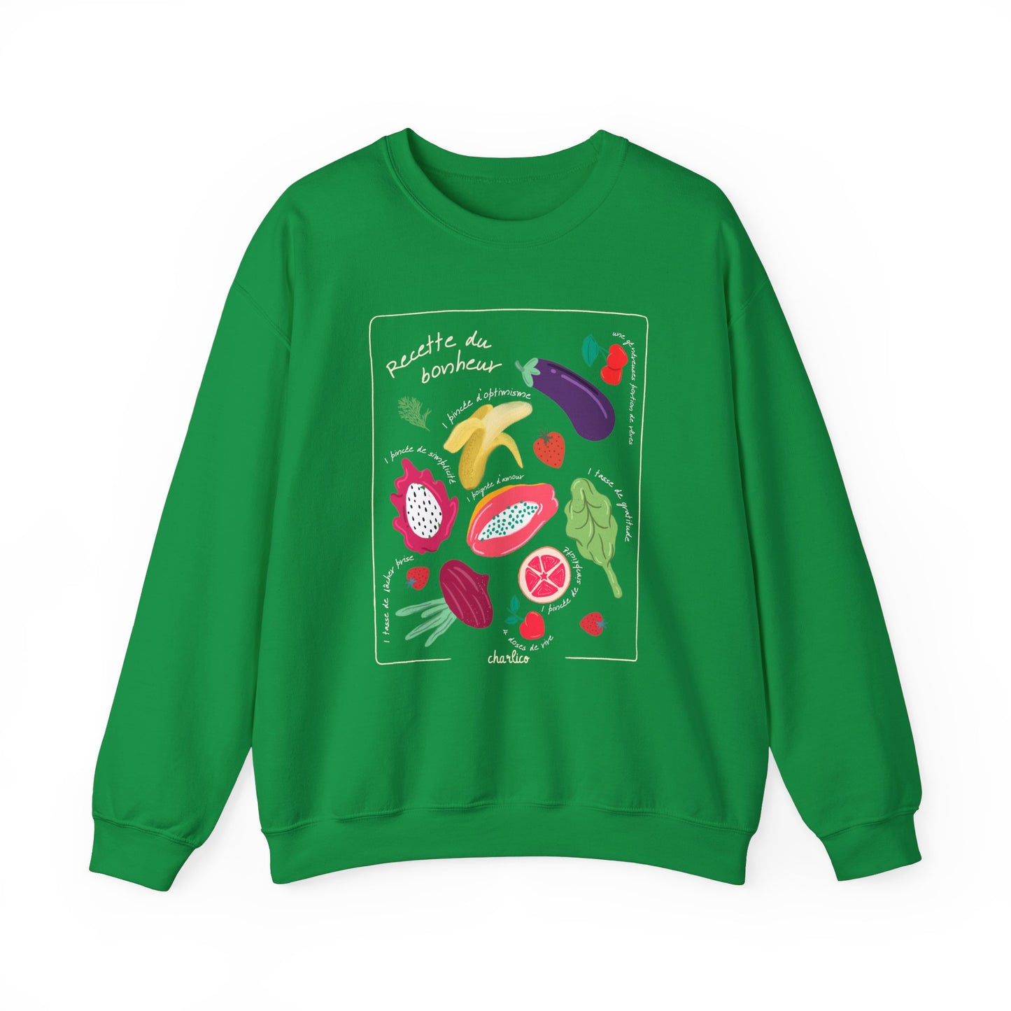 Sweatshirt crewneck à imprimer unisexe -RECETTE DU BONHEUR- pour adulte