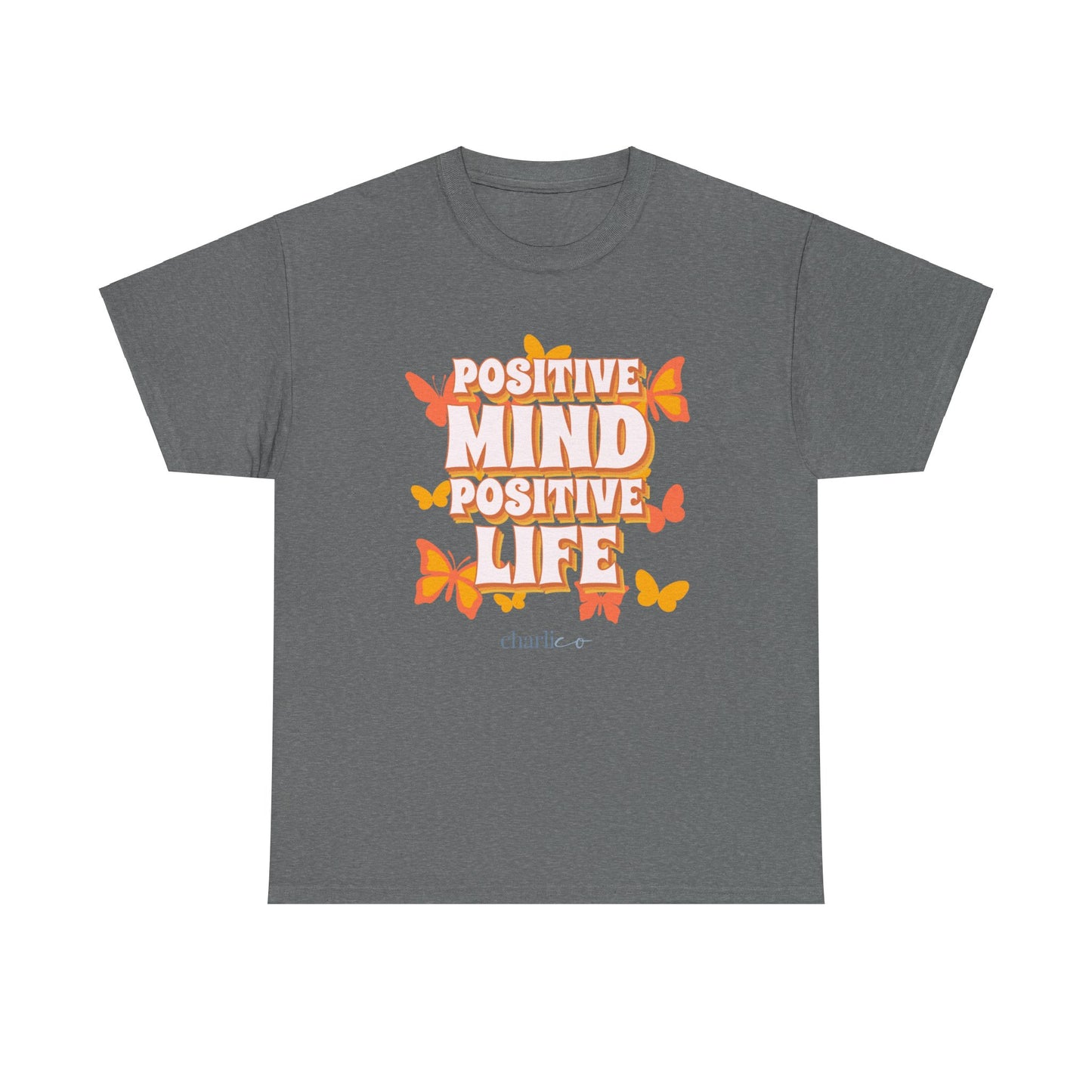 POSITIVE LIFE Unisex Positive Mind Print Short-Sleeve T-Shirt for Adults