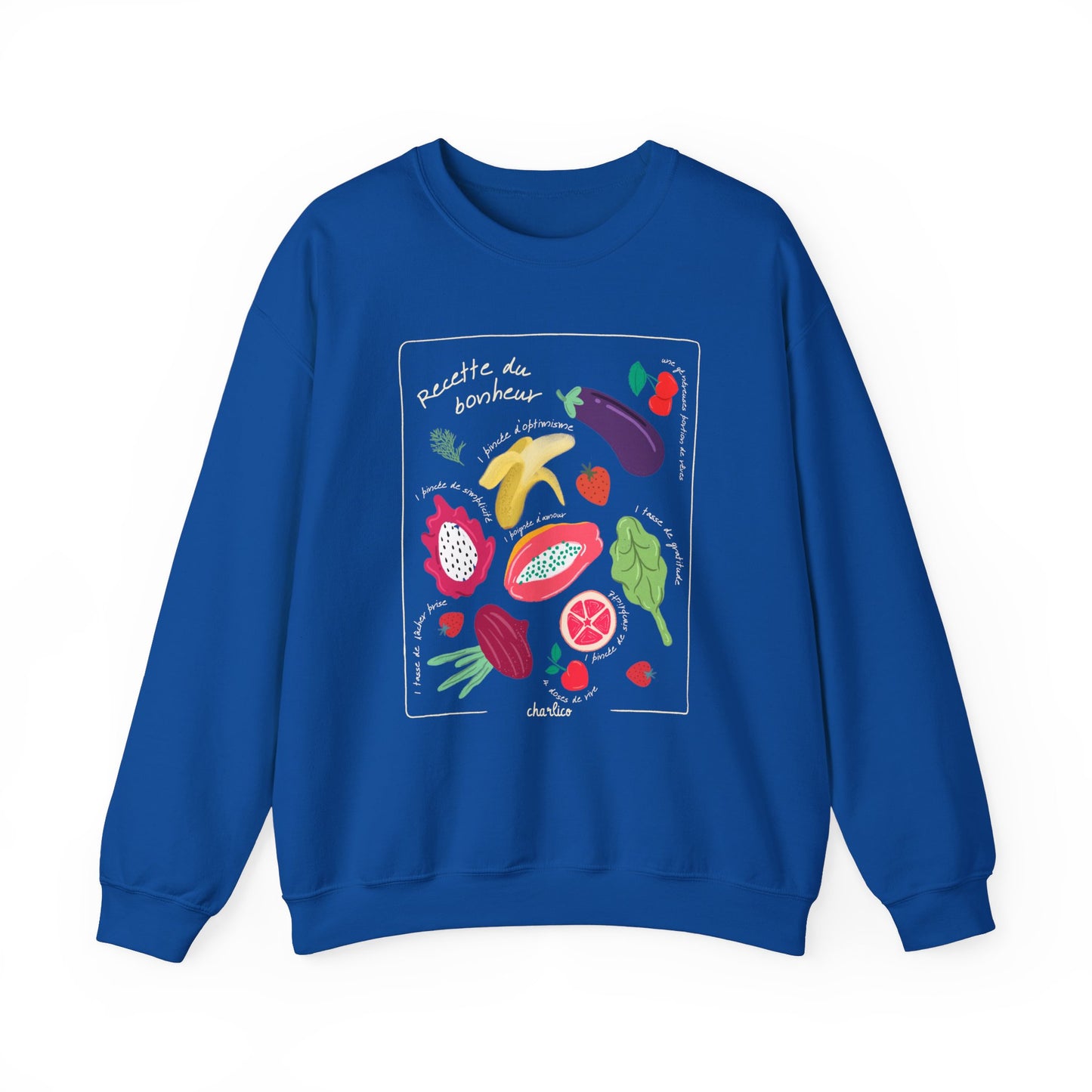 Sweatshirt crewneck à imprimer unisexe -RECETTE DU BONHEUR- pour adulte