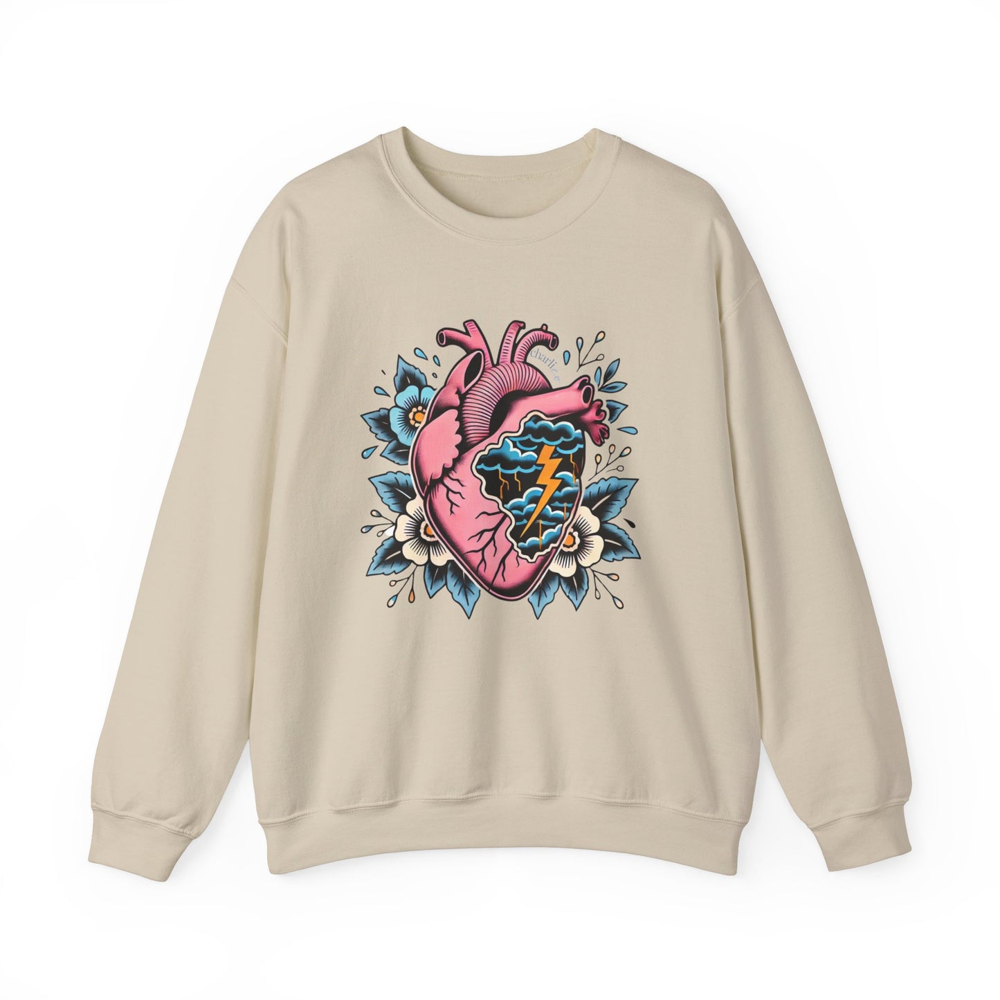 Sweatshirt crewneck à imprimer -COEUR ENDEUILLÉ- unisexe pour adulte