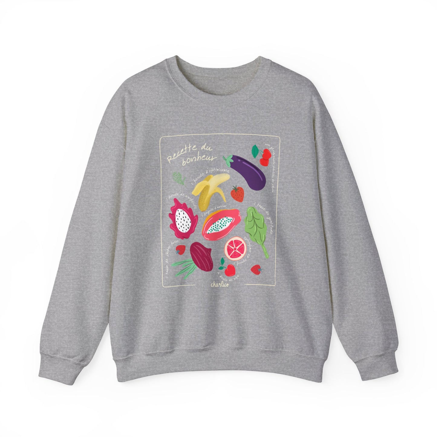 Sweatshirt crewneck à imprimer unisexe -RECETTE DU BONHEUR- pour adulte