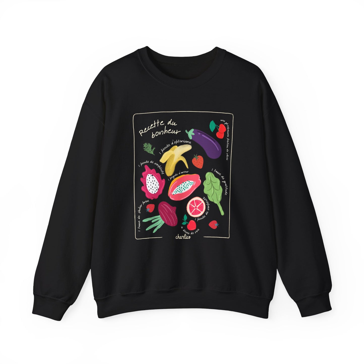 Sweatshirt crewneck à imprimer unisexe -RECETTE DU BONHEUR- pour adulte