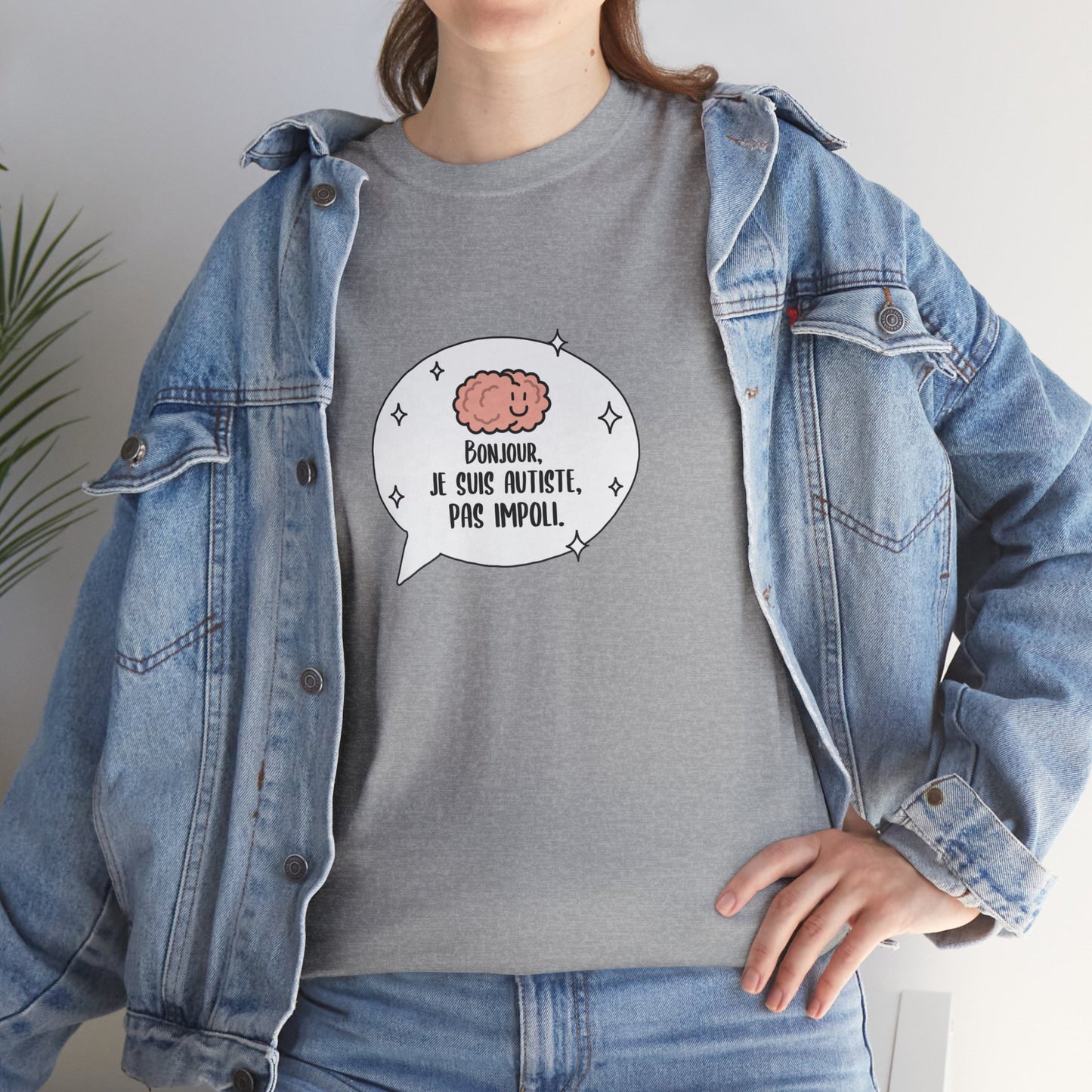 T-shirt à imprimer ''bonjour, je suis autiste, pas impoli.'' pour adulte