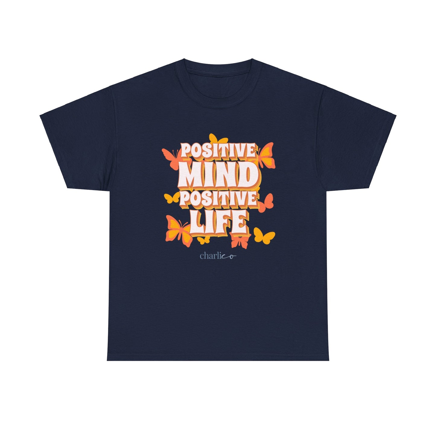 POSITIVE LIFE Unisex Positive Mind Print Short-Sleeve T-Shirt for Adults