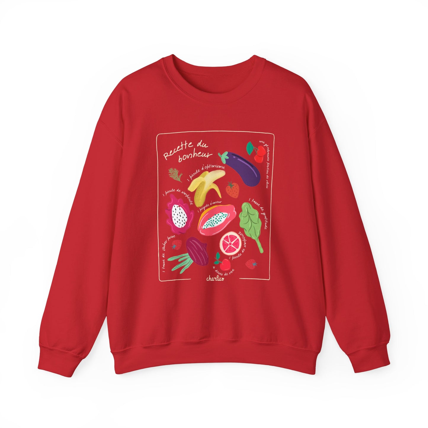 Sweatshirt crewneck à imprimer unisexe -RECETTE DU BONHEUR- pour adulte