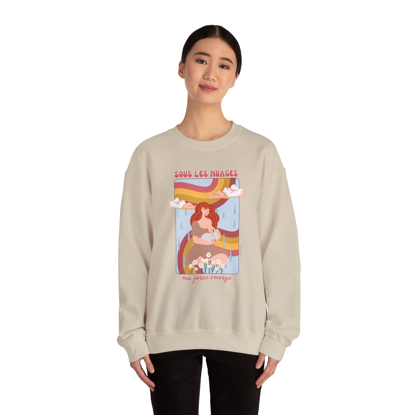 Crewneck sweatshirt -under the clouds MY STRENGTH EMERGES- for adults