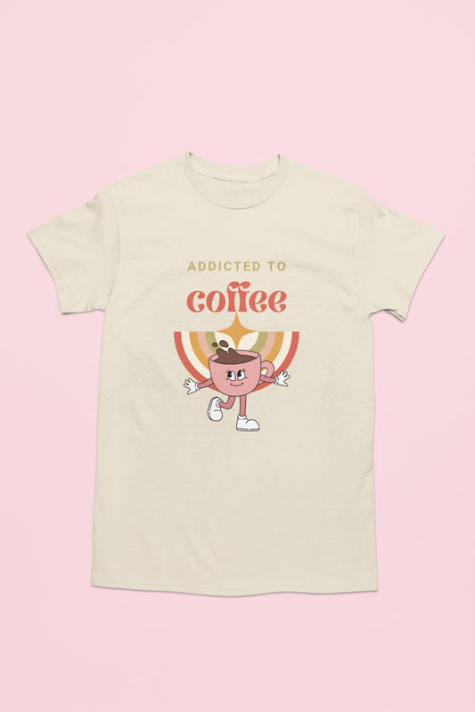 ADDICTED TO COFFEE retro t-shirt in English - adult