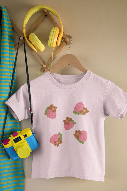 T-shirt à manches courtes à imprimé unisexe Straw-bear-ries pour toddler