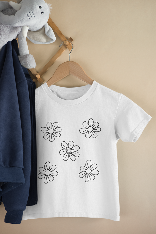 Short-sleeve T-shirt with unisex FLOWERS print for toddlers