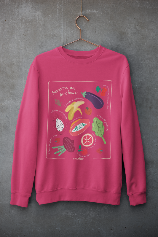 Sweatshirt crewneck à imprimer unisexe -RECETTE DU BONHEUR- pour adulte