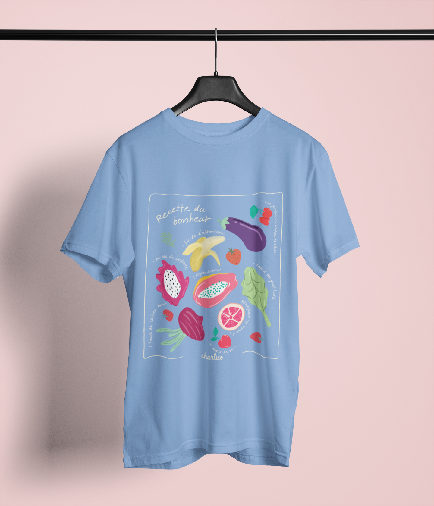 T-shirt à imprimer unisexe -RECETTE DU BONHEUR- pour adulte