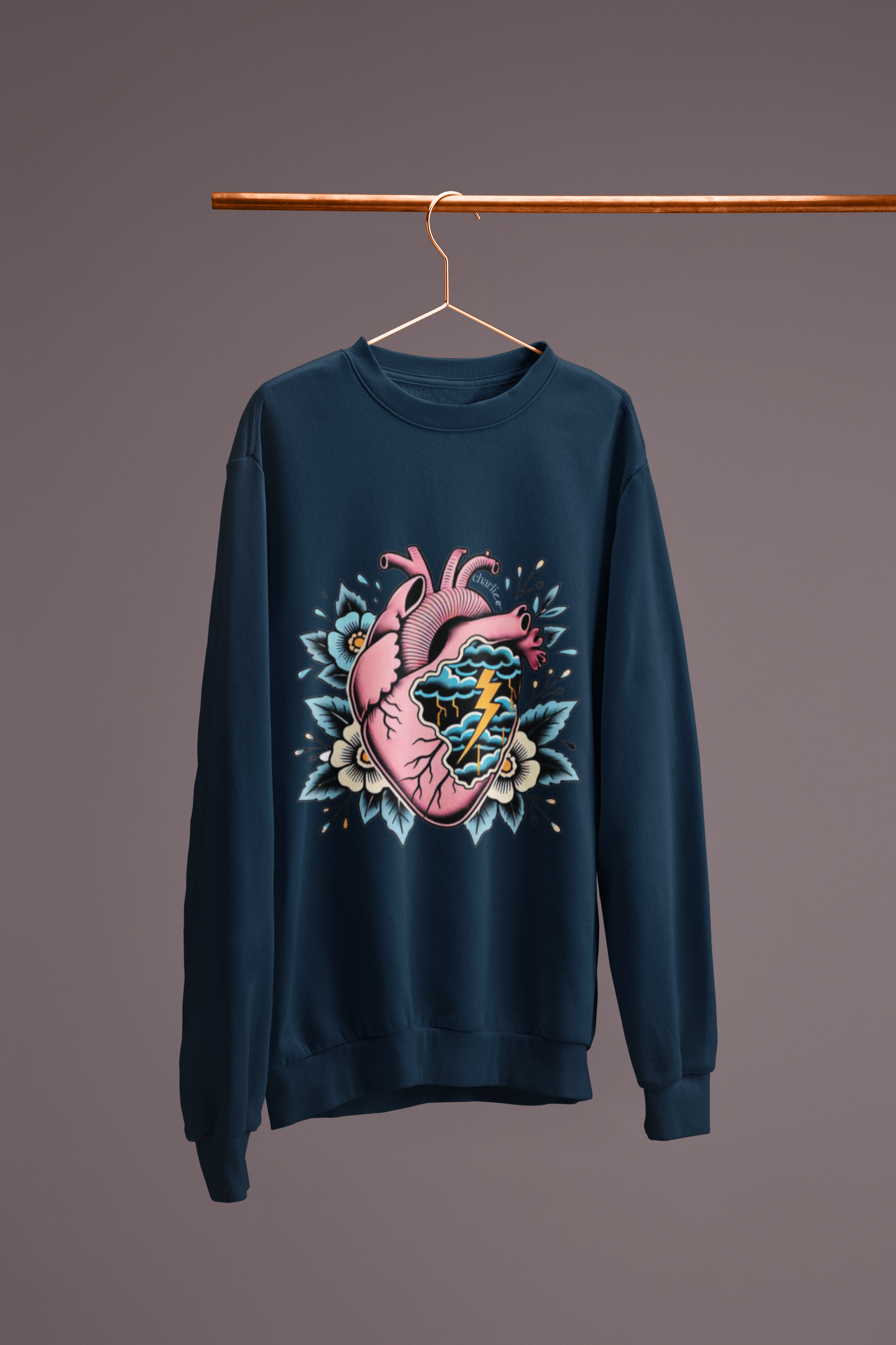 Sweatshirt crewneck à imprimer -COEUR ENDEUILLÉ- unisexe pour adulte